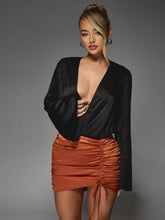 MISSGUIDED Satin Cowl Front Long Loose Sleeves Bodysuit